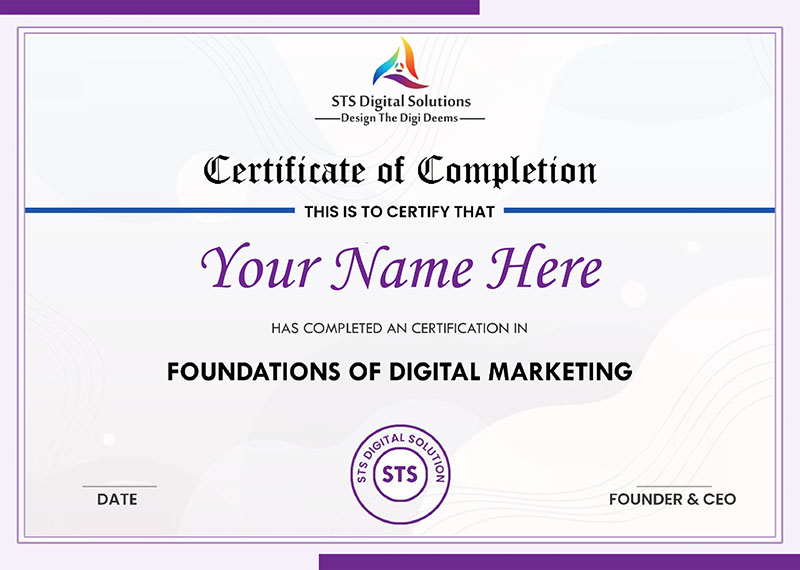 Digital Marketing Certificate from STS Digital Solutions